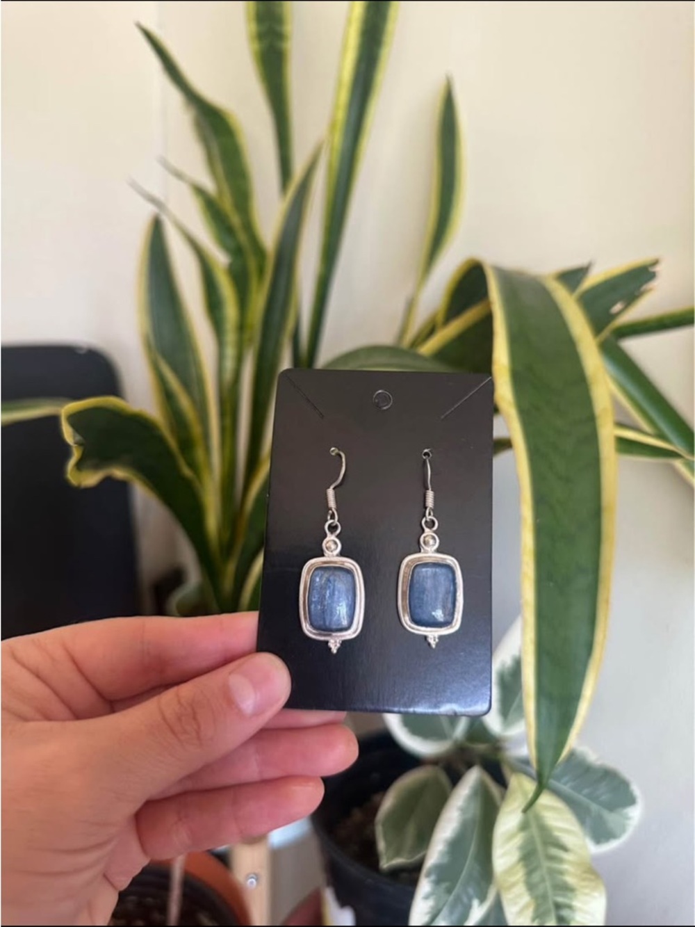 Vintage Blue Kyanite Stone 925 Silver Dangle Earrings